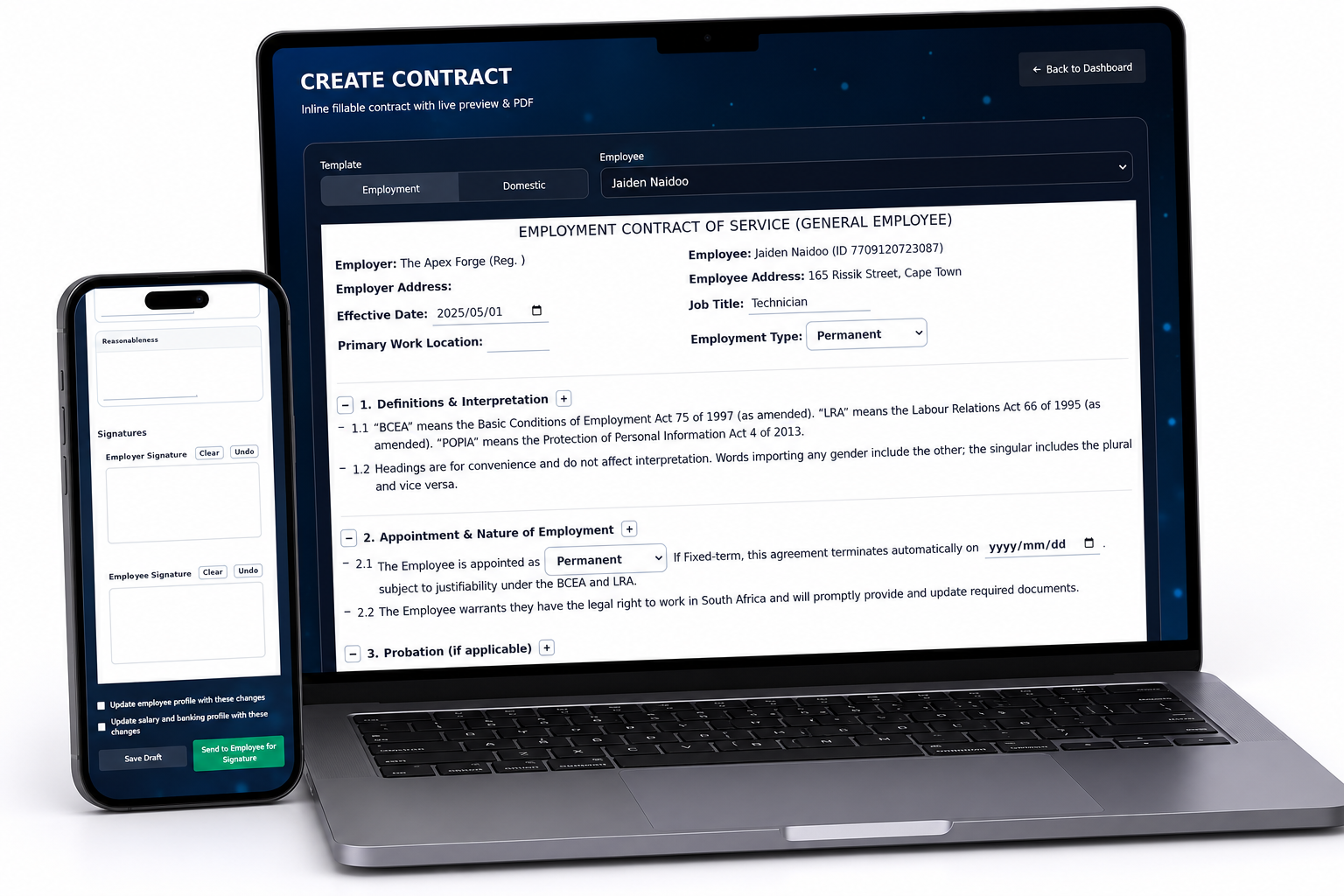 Digital employment contracts module